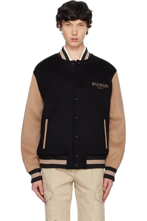 Balmain Black & Tan Two-Tone Varsity Bomber Jacket