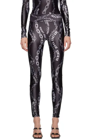 VERSACE Black & White Chain Couture Leggings