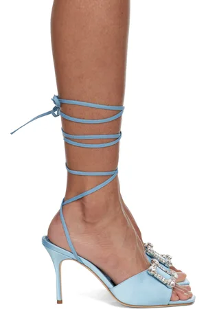 Manolo Blahnik Blue Lenole Pop Fabio Satin Heels
