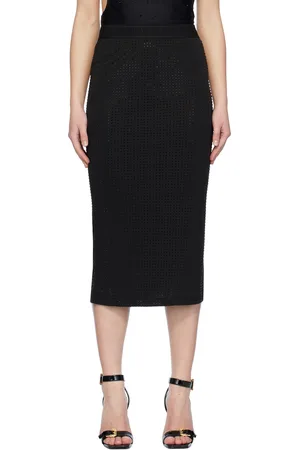 VERSACE Black Crystal-Cut Midi Skirt