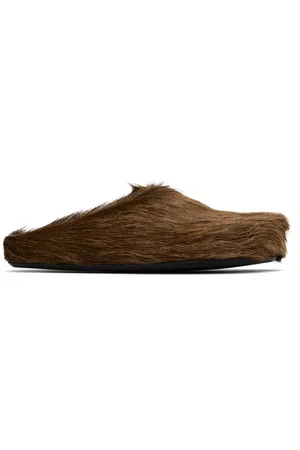 Marni Brown Long Hair Calfskin Fussbett Slip-on Loafers