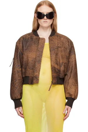 Acne Studios Brown Cropped Leather Bomber Jacket