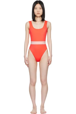 VERSACE Orange Greca Border One-Piece Swimsuit