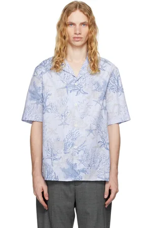 VERSACE Blue Barocco Sea Striped Shirt