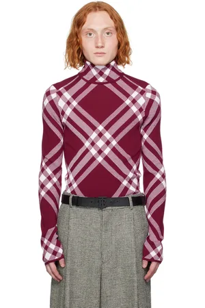 Burberry Burgundy & White Check Turtleneck