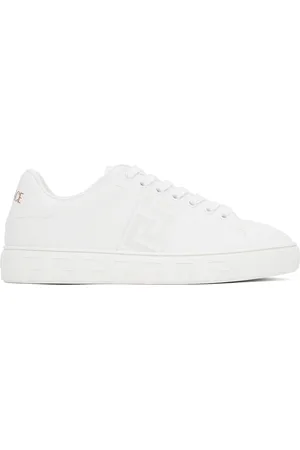 VERSACE White Embroidered Greca Sneakers