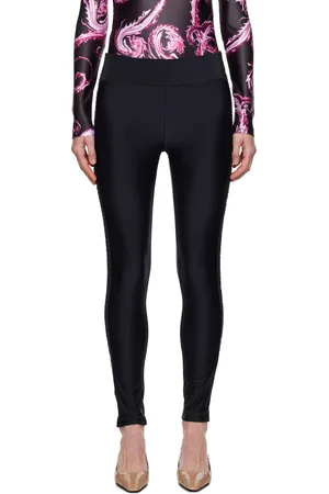 VERSACE Black Logo-Woven Trim Leggings