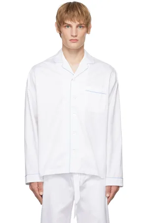 Tekla White Sateen Long-Sleeved Pyjama Shirt