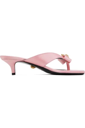 VERSACE Pink Gianni Ribbon Low Satin Mules