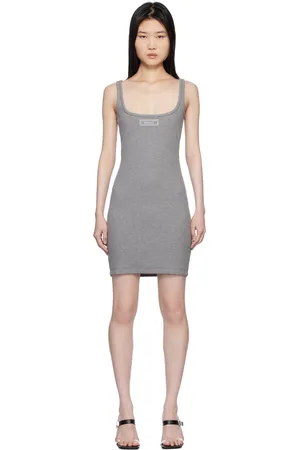 VERSACE Gray 90s Vintage Logo Ribbed Minidress