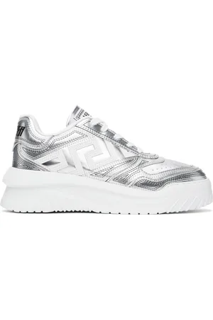 VERSACE Silver & White Metallic Greca Oddisea Sneakers