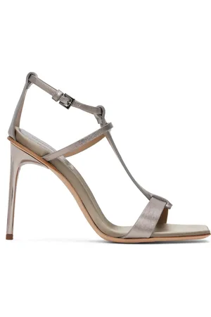 Max Mara Gray Metallic Nappa Leather Sandals