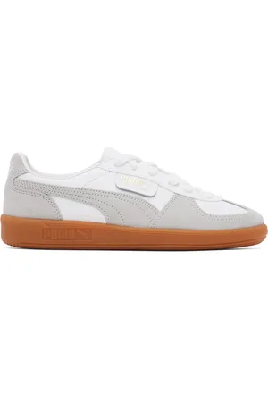 PUMA White & Gray Palermo Leather Sneakers