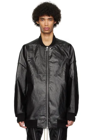 Rick Owens Black Coated Denim Bomber Jacket