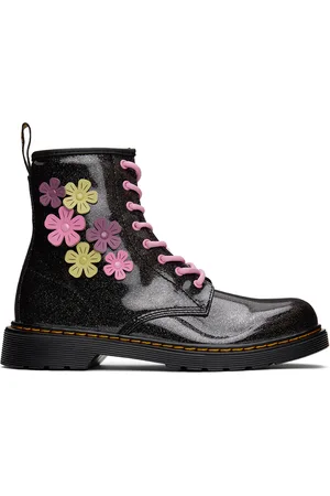 Dr. Martens Kids Black 1460 Flower Appliqué Big Kids Boots