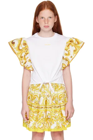 Dolce & Gabbana Kids White & Yellow Ruffle Sleeve T-Shirt