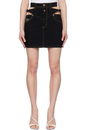 VERSACE Black Cutout Denim Miniskirt