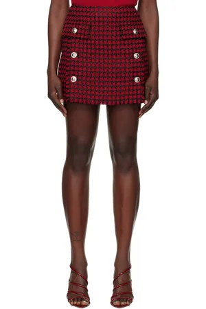 VERSACE Red & Black Tweed Miniskirt