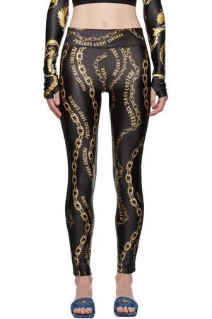 VERSACE Black & Gold Chain Couture Leggings