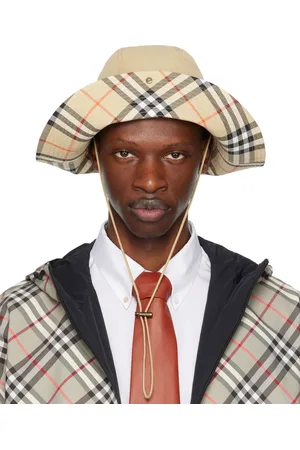 Burberry Beige Check Brim Gabardine Bucket Hat