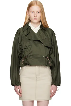 Burberry Green Satin Hooded Trench Jacket