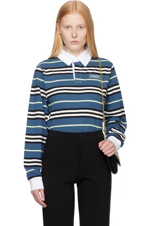 Burberry Blue Long-Sleeve Striped Cotton Polo