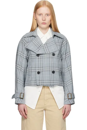 Burberry Blue Check Silk Blend Trench Jacket