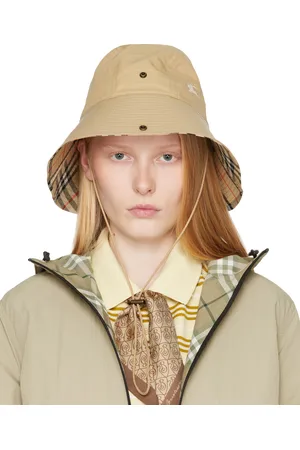 Burberry Beige Check Brim Gabardine Bucket Hat
