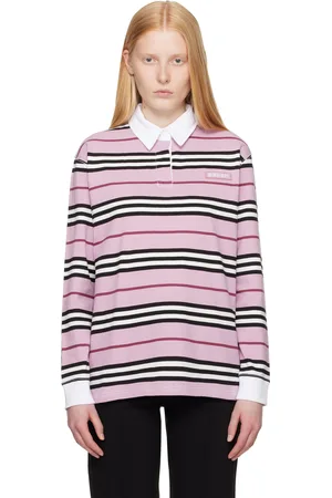 Burberry Pink Long-Sleeve Striped Cotton Polo