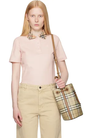 Burberry Pink Check Collar Cotton Polo