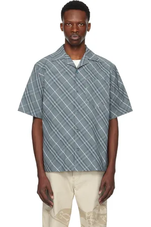Burberry Navy Relaxed Fit Check Cotton Shirt