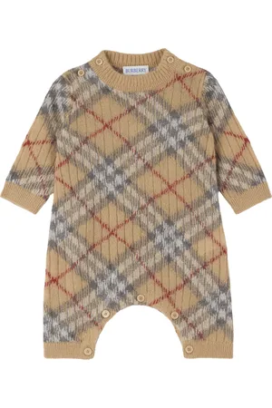 Burberry Baby Beige Check Alpaca Wool Silk Blend Jumpsuit