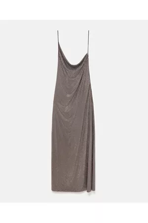 Stella McCartney Donna Vestiti asimmetrici - Abito Asimmetrico con Scollo Drappeggiato Impreziosito da Strass di Cristalli