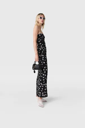 Stella McCartney Abito Midi Senza Spalline in Rete con Stampa Colomba, Donna,