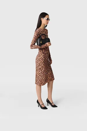 Stella McCartney Leopard Long-Sleeve Midi Dress, Donna,