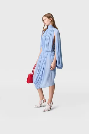 Stella McCartney Abito Midi Plissettato a Collo Alto, Donna,