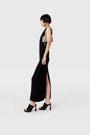 Stella McCartney Abito Midi con Profondo Scollo a V in Rete con Cristalli, Donna,