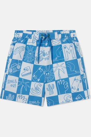 Stella McCartney Pantaloncini da Mare con Scritta Marchio a Quadri,