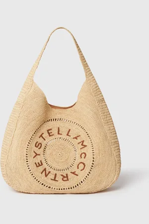 Stella McCartney Borsa Tote Grande Morbida in Rafia con Logo, Donna