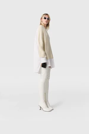 Stella McCartney Maglia Camicia Ibrida con Scollo a V, Donna,