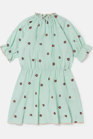 Stella McCartney Abito a maniche corte con bordi plissettati coccinella,