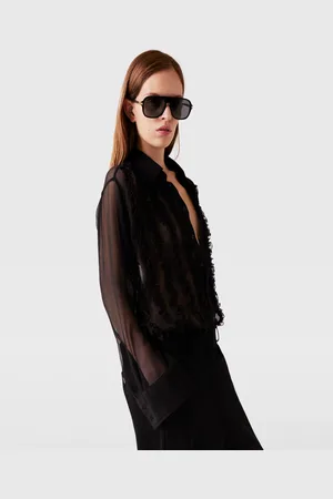 Stella McCartney Camicia in Chiffon Trasparente con Volant, Donna,