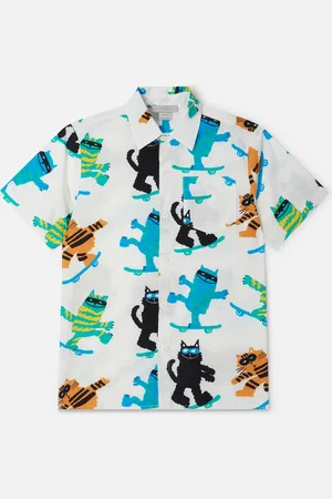 Stella McCartney Camicia a Maniche Corte con Stampa Gatti,