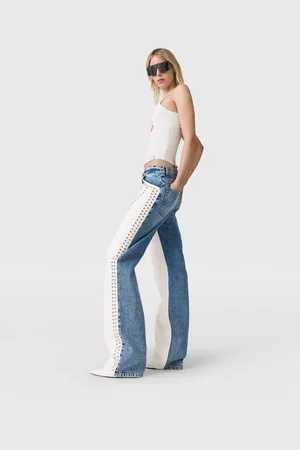 Stella McCartney Jeans a Gamba Dritta Borchiati con Sovrapantalone, Donna,