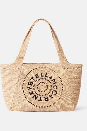 Stella McCartney Tote Media in Rafia con Logo, Donna