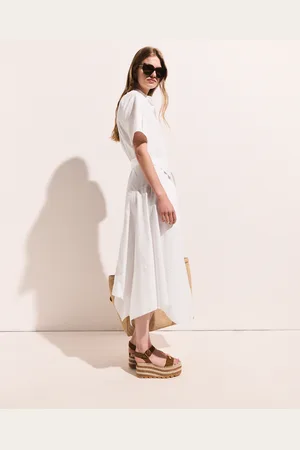 Stella McCartney Abito Midi con Cintura a Maniche Corte, Donna,