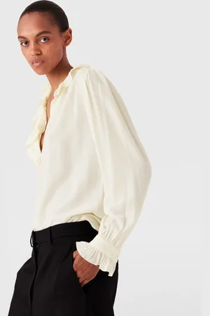 Stella McCartney Camicia con Volant in Crêpe de Chine di Seta, Donna,