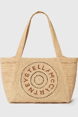 Stella McCartney Tote Media in Rafia con Logo, Donna