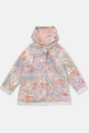 Stella McCartney Impermeabile con cappuccio stampa foresta,