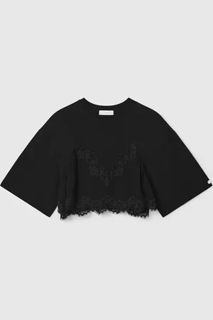 Stella McCartney T-Shirt Corta con Inserto in Pizzo, Donna,